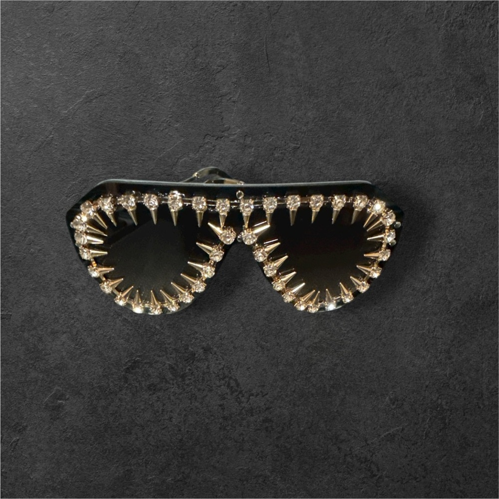 Statement Black Sunglasses with Gold Spike and Rhinestone Trim